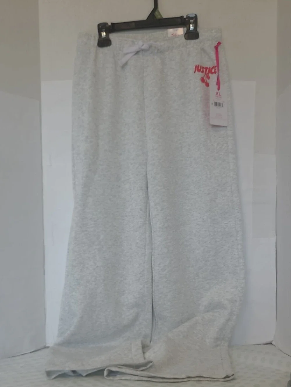 Justice Light Gray Wide-Leg Sweatpants with Red Logo